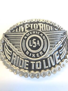 American Biker Live to Ride Live to Ride Belt Buckle Gold Black